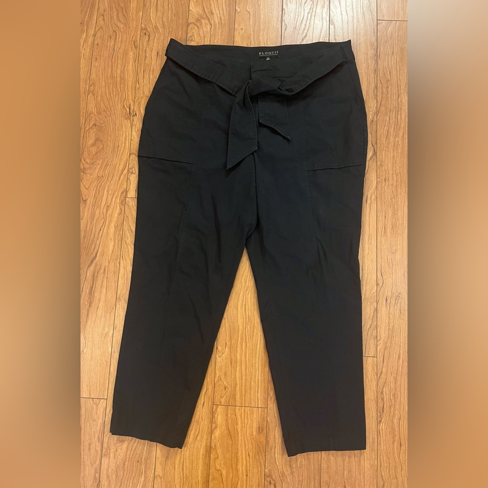 Eloquii 14 Navy Blue Business Casual Pants Belt Pockets Tapered Pockets Zip